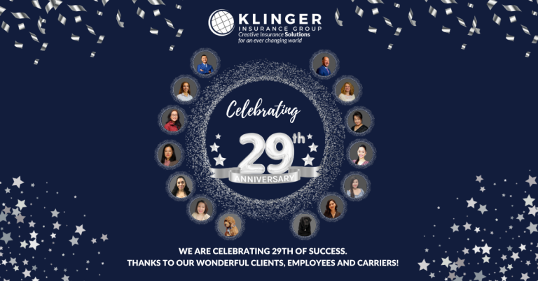 Image of a festive banner celebrating 29 years, with a message: 'Happy Klingerversary! Thank you for 29 Wonderful Years!