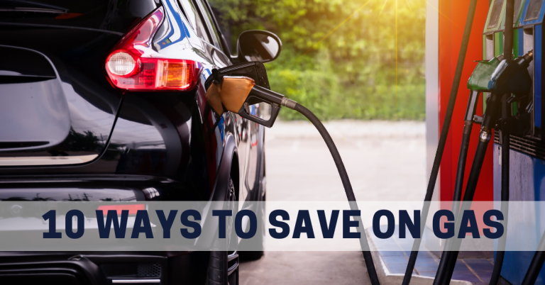 Image of a fuel gauge and a savings jar, illustrating 10 tips for saving on gas and reducing fuel costs