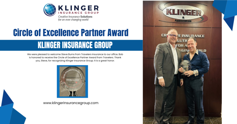 Close-up of the Circle of Excellence Partner Award certificate with the Klinger Insurance Group logo