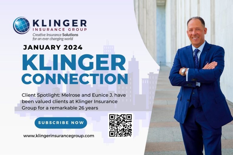 Robert Klinger, President of Klinger Insurance Group, delivering New Year's greetings with a warm smile